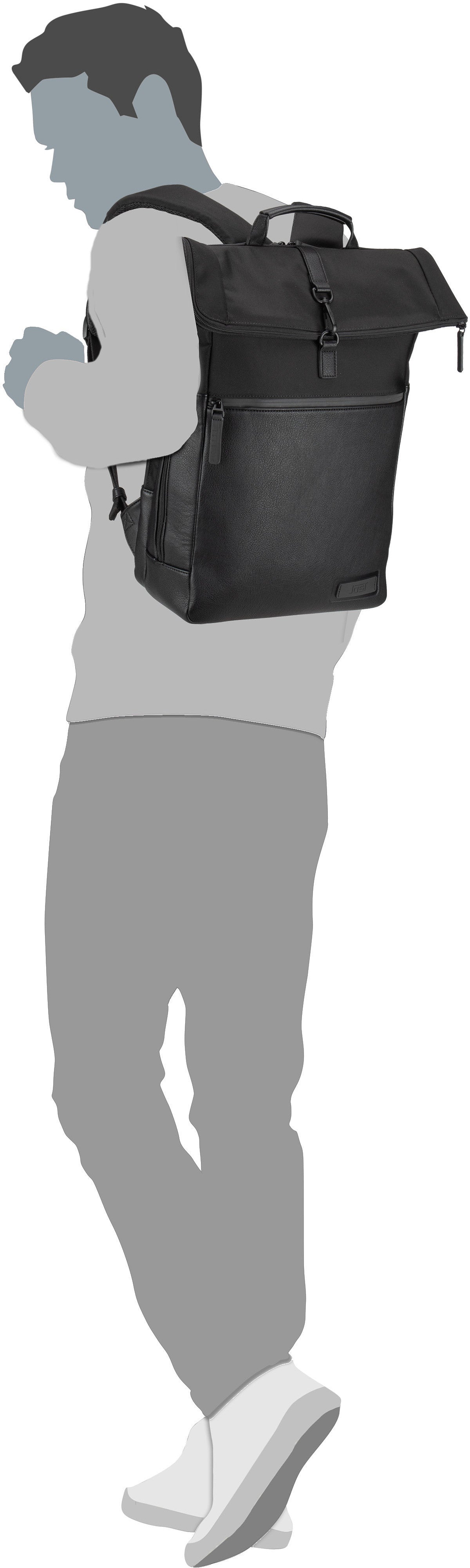 Jost Riga Courier Black Rolltop Rucksack – Silhouettenansicht