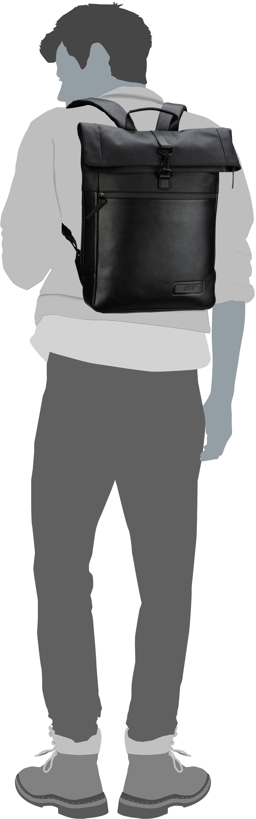 Jost Stockholm Courier Black Rolltop Rucksack – Silhouettenansicht