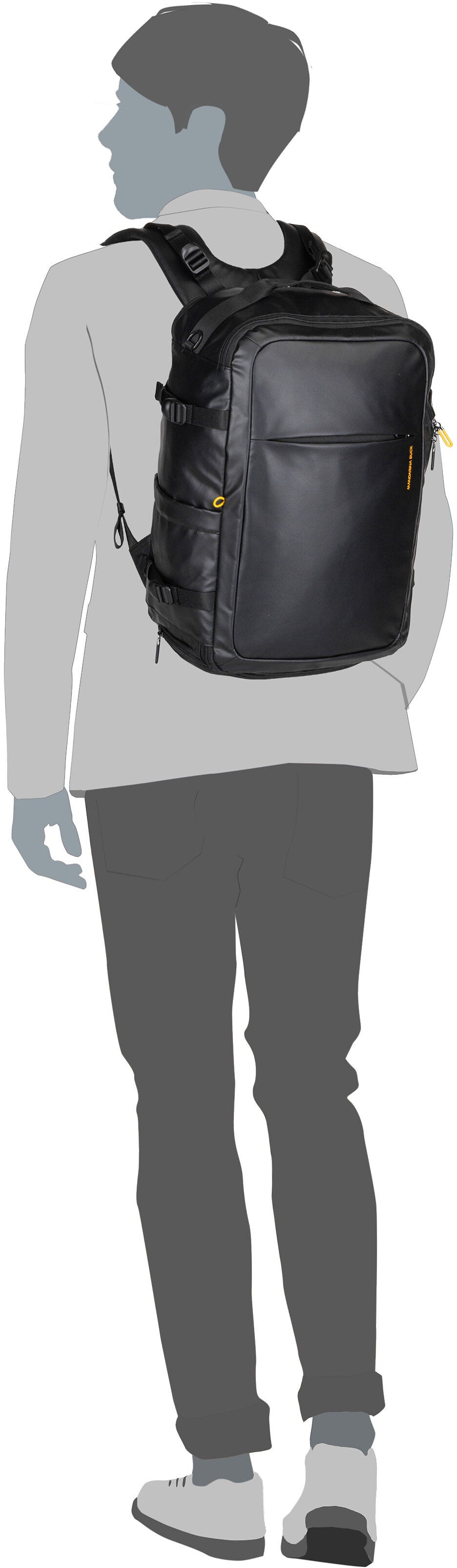 Mandarina Duck Eco Coated OST06 Black Reiserucksack – Silhouettenansicht
