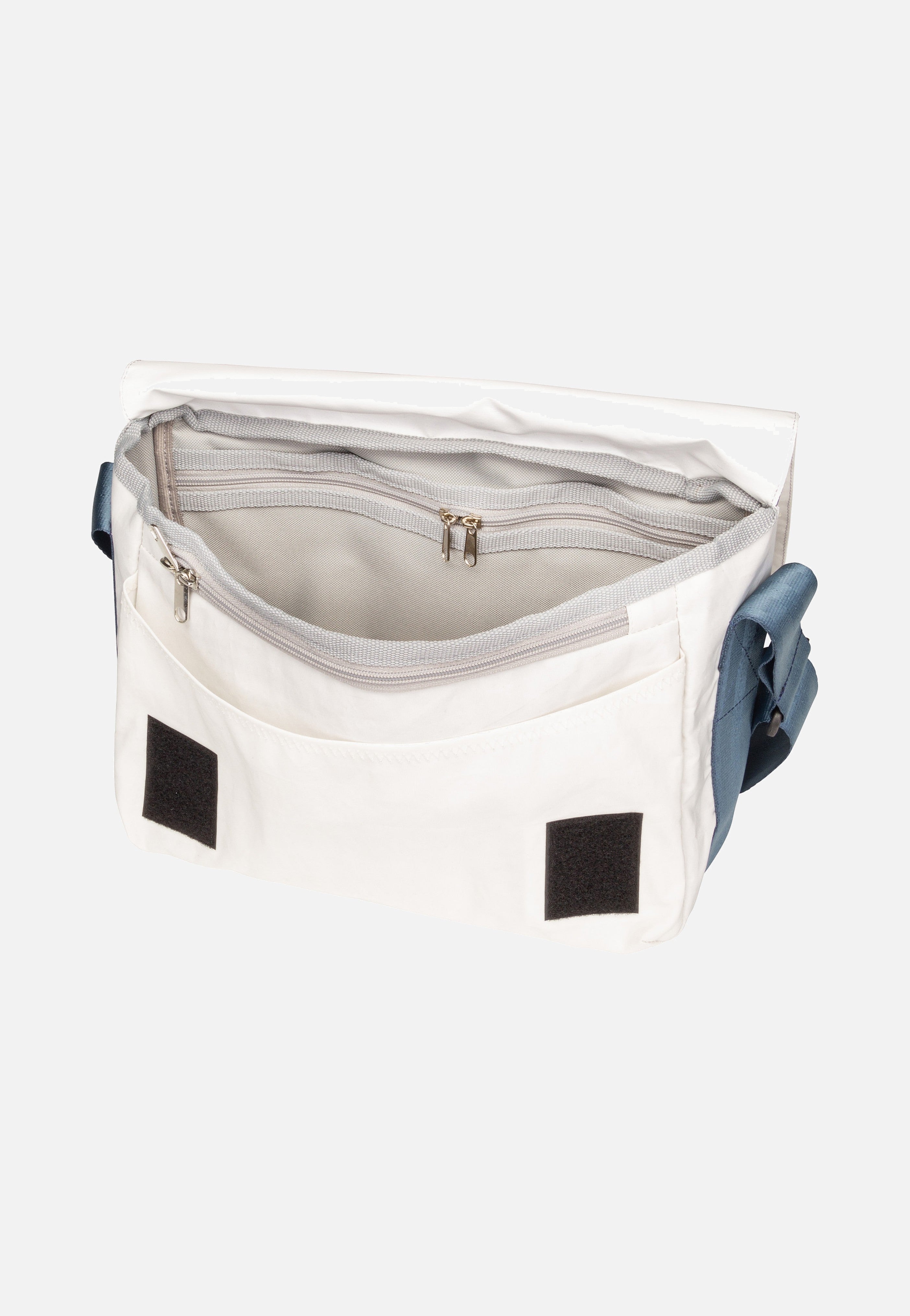 360Grad Barkasse Mini Weiß/Streifen Blau/Zahl Grau Messenger Bag