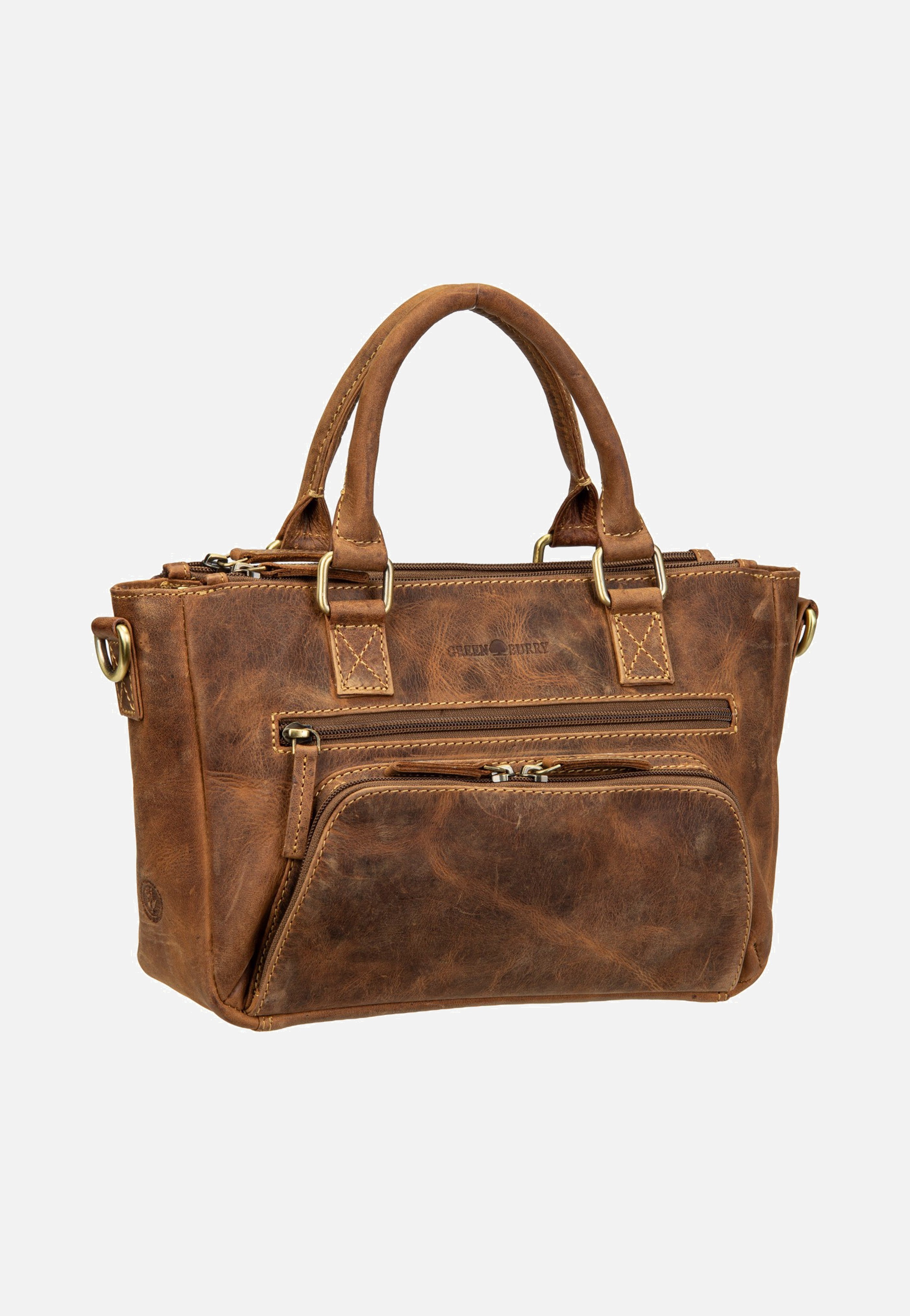 Greenburry Vintage Umhängetasche 3Zips Sattelbraun Tote Bag