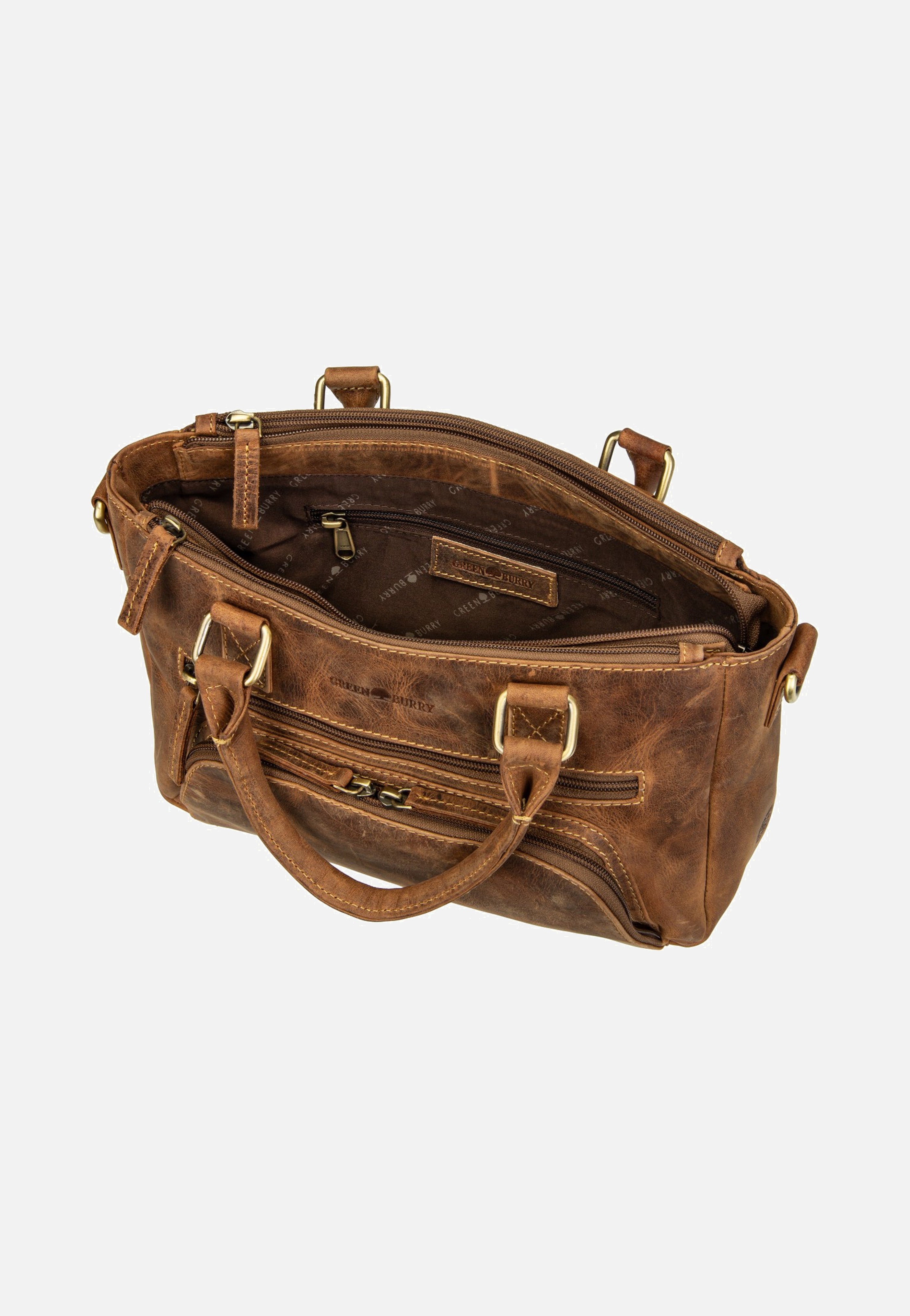 Greenburry Vintage Umhängetasche 3Zips Sattelbraun Tote Bag