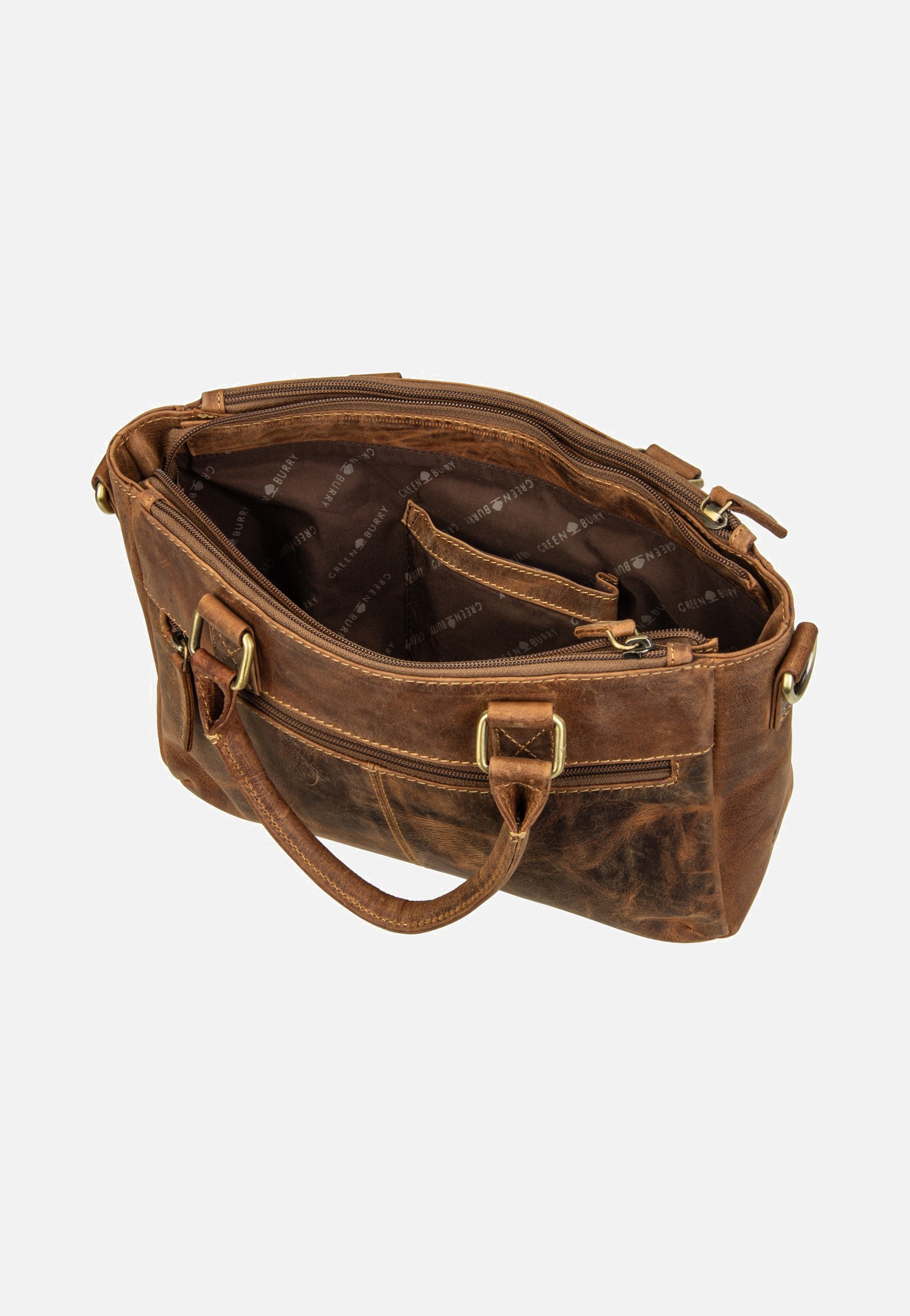Greenburry Vintage Umhängetasche 3Zips Sattelbraun Tote Bag