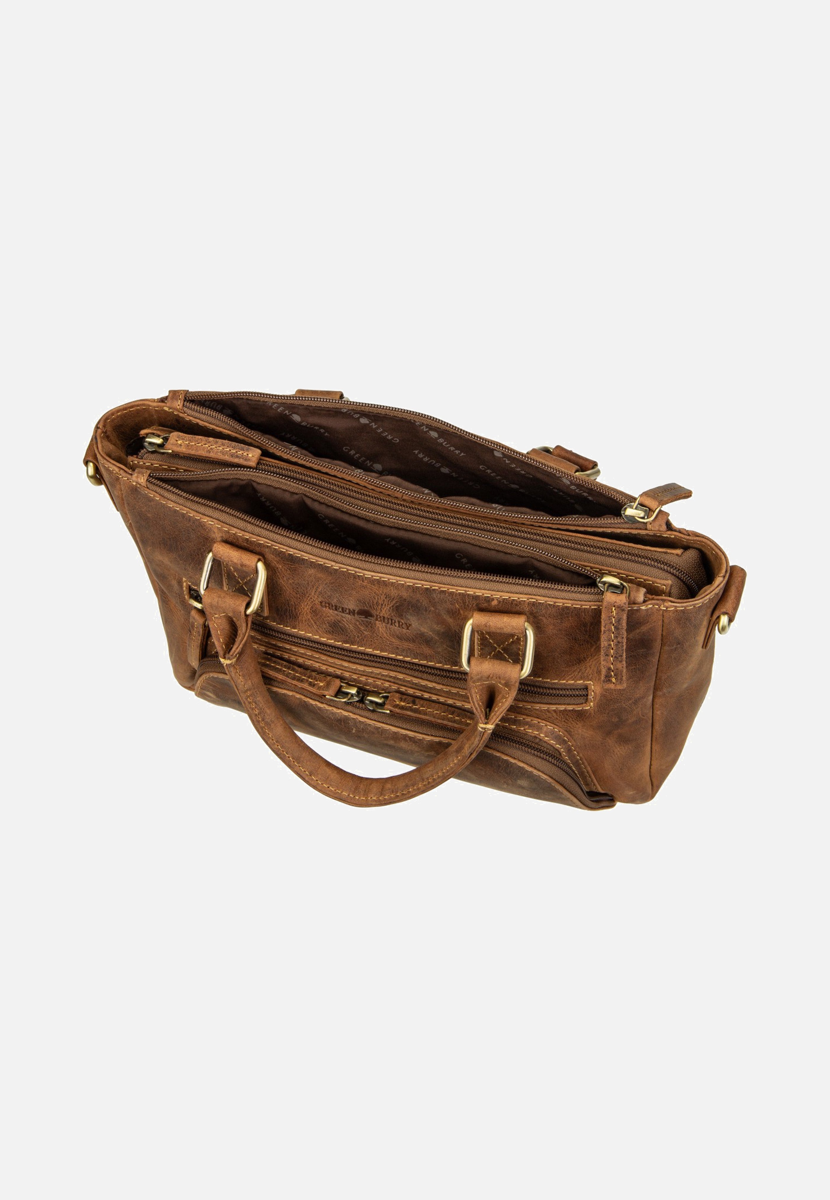 Greenburry Vintage Umhängetasche 3Zips Sattelbraun Tote Bag
