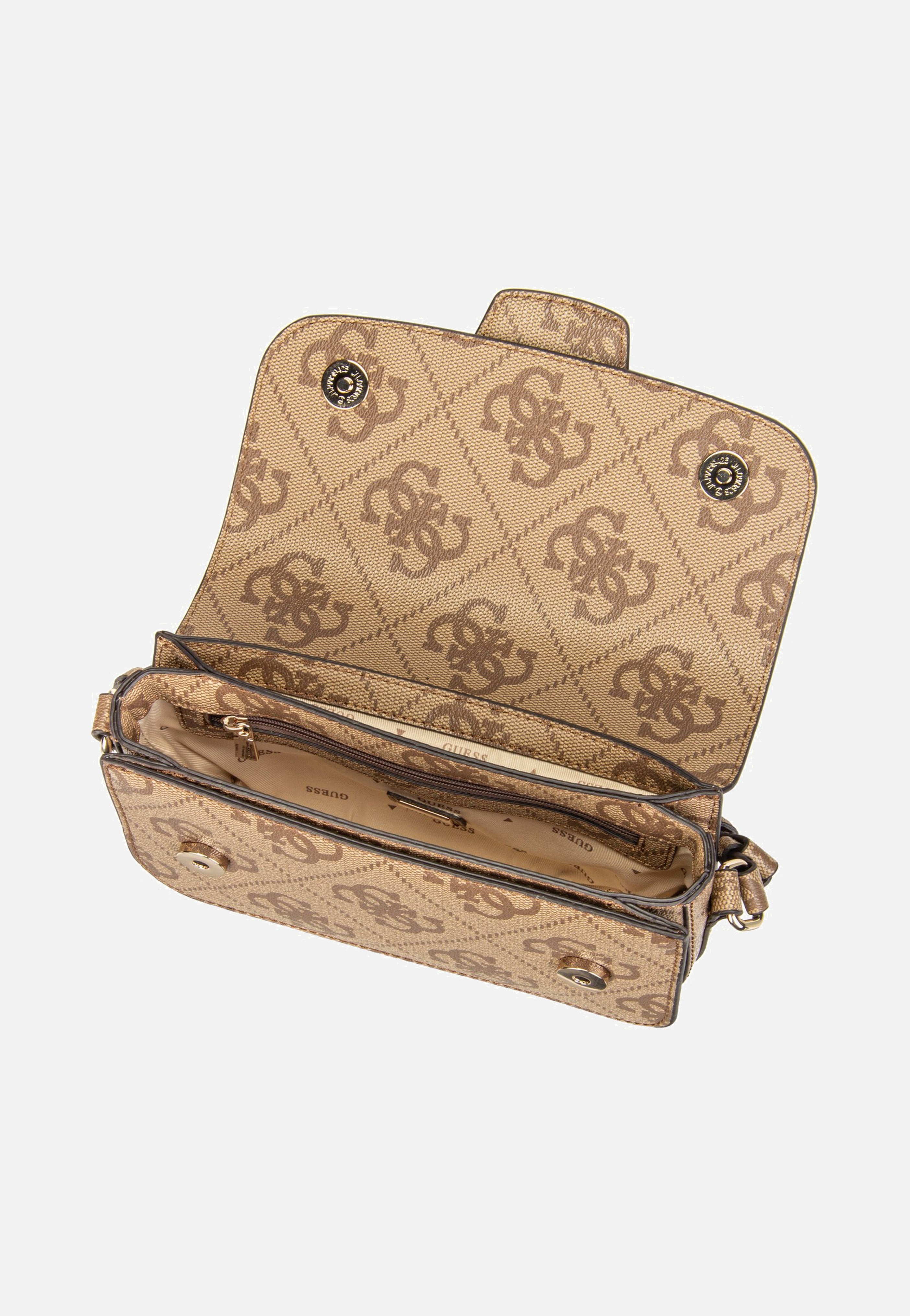 Guess Janie Logo Conv Xbody Flap Latte Logo Umhängetasche