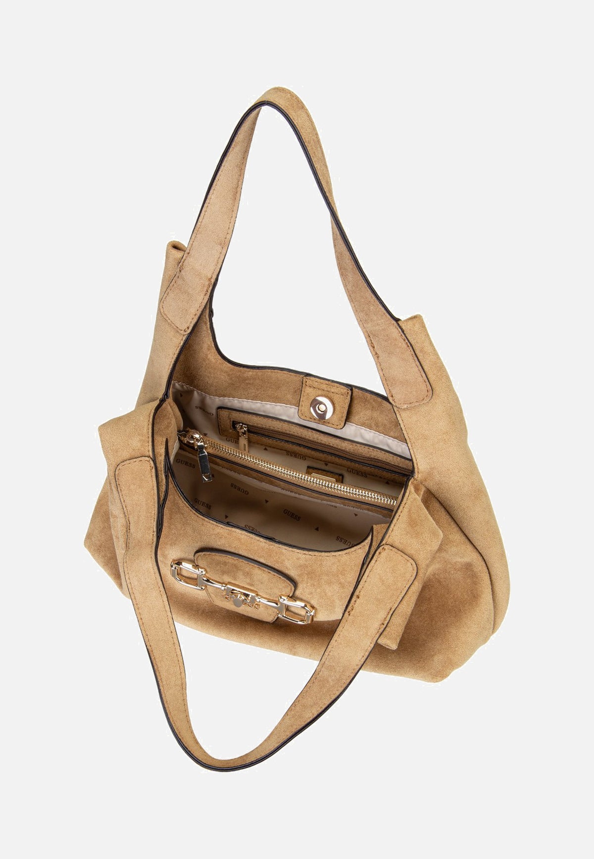 Guess Sunset Small Suede 14010 Tan Schultertasche