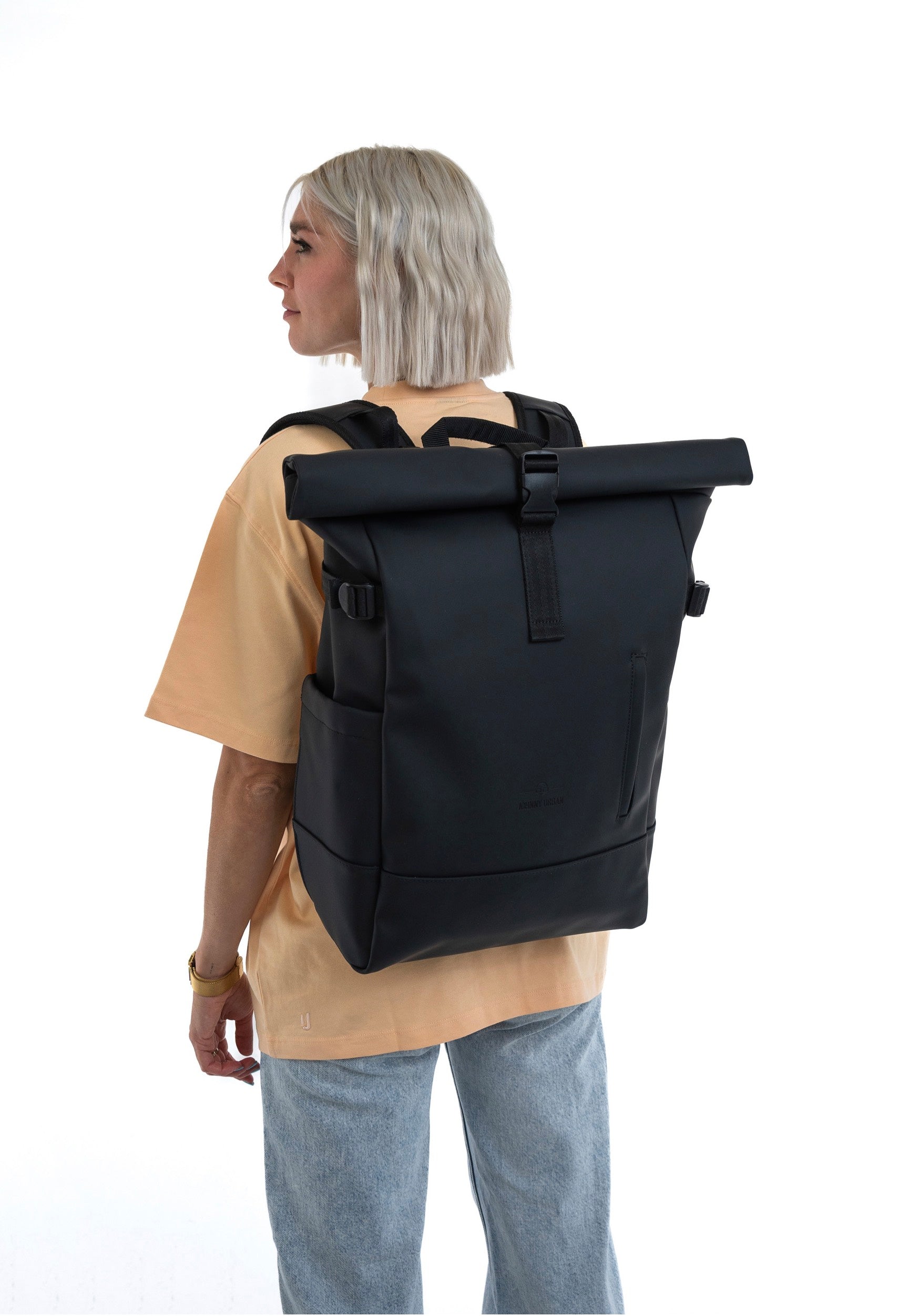 Johnny Urban Harvey Large Black Rolltop Rucksack