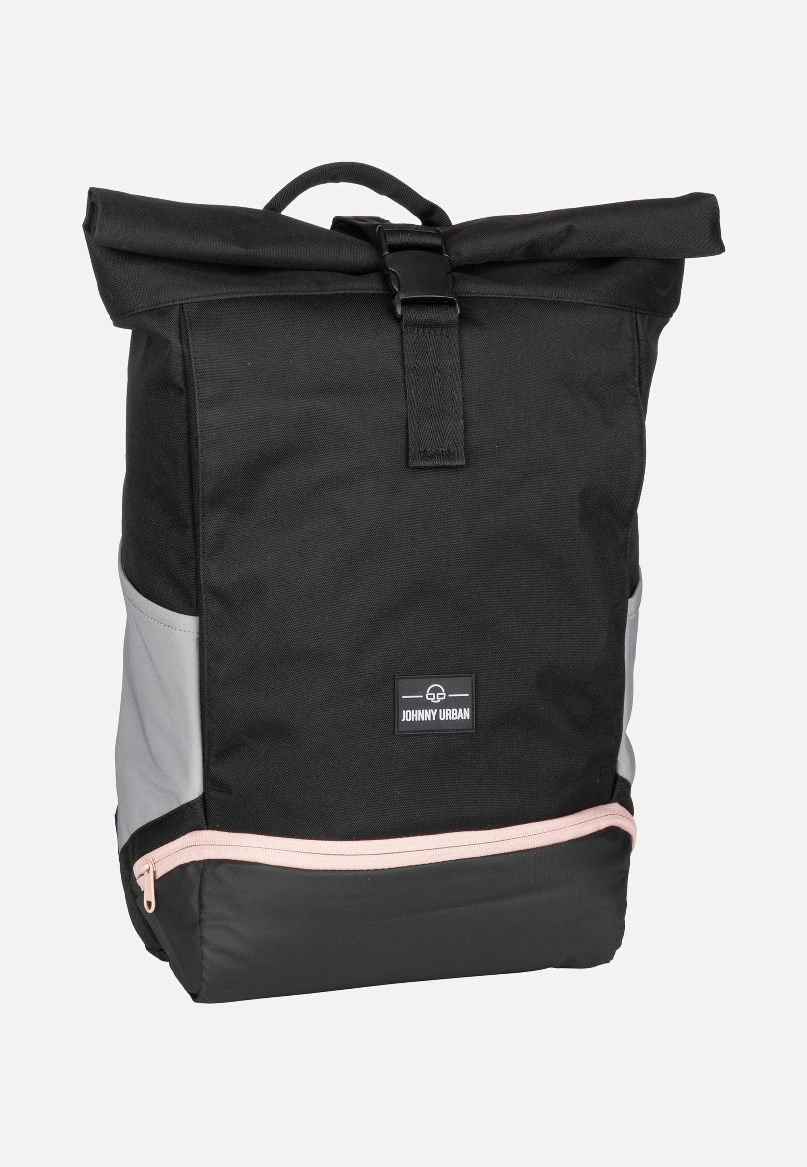 Johnny Urban Allen Medium Schwarz-Rosa Rolltop Rucksack