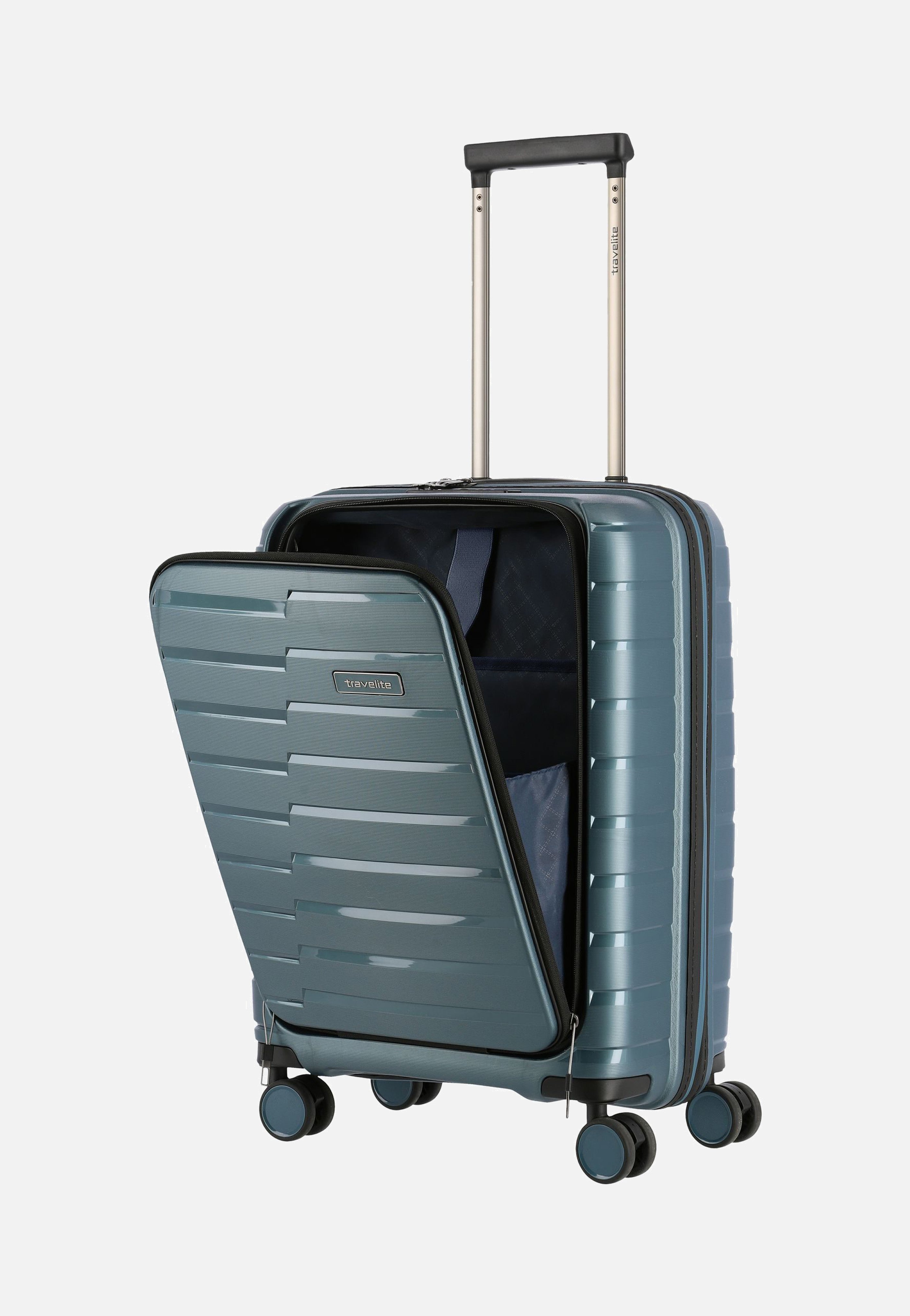 travelite Air Base 4-Rad Trolley S Vortasche Eisblau Koffer