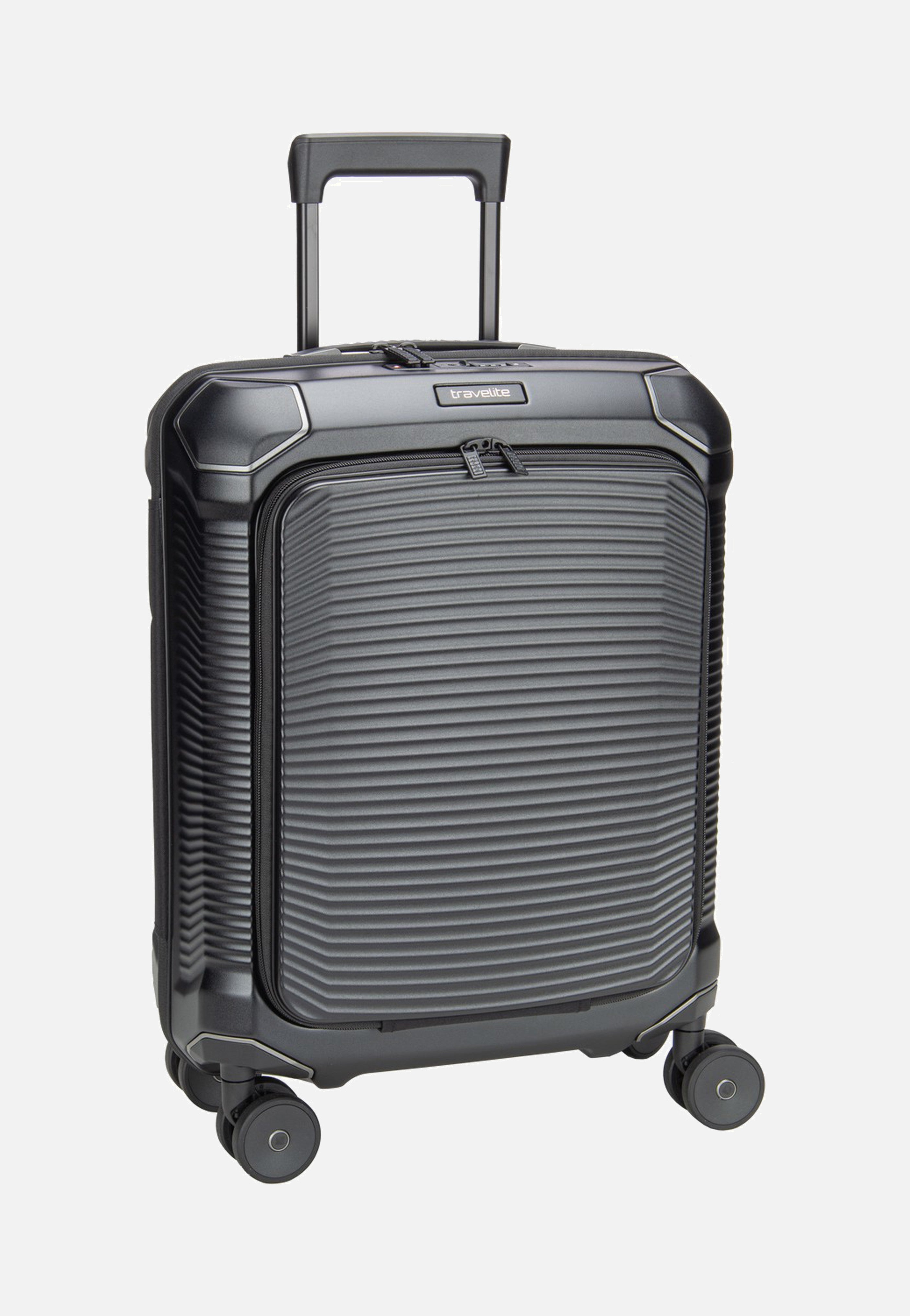 travelite Millennium Trolley 4W S Front Pocket Black Suitcase
