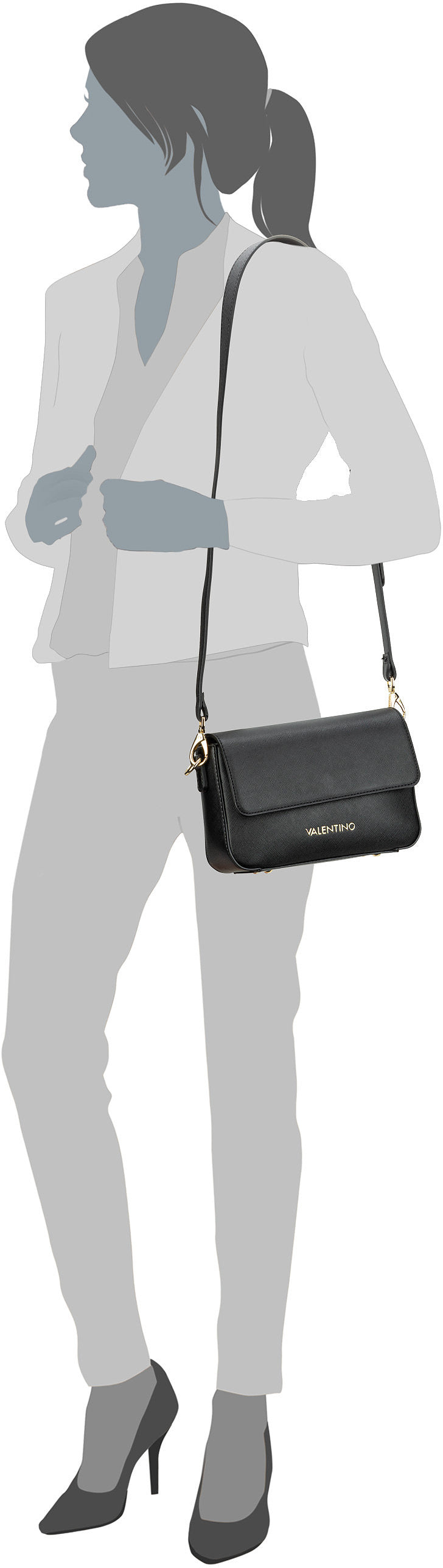 Valentino Zero RE Flap Bag 303 Nero Crossbody Bag – Silhouettenansicht