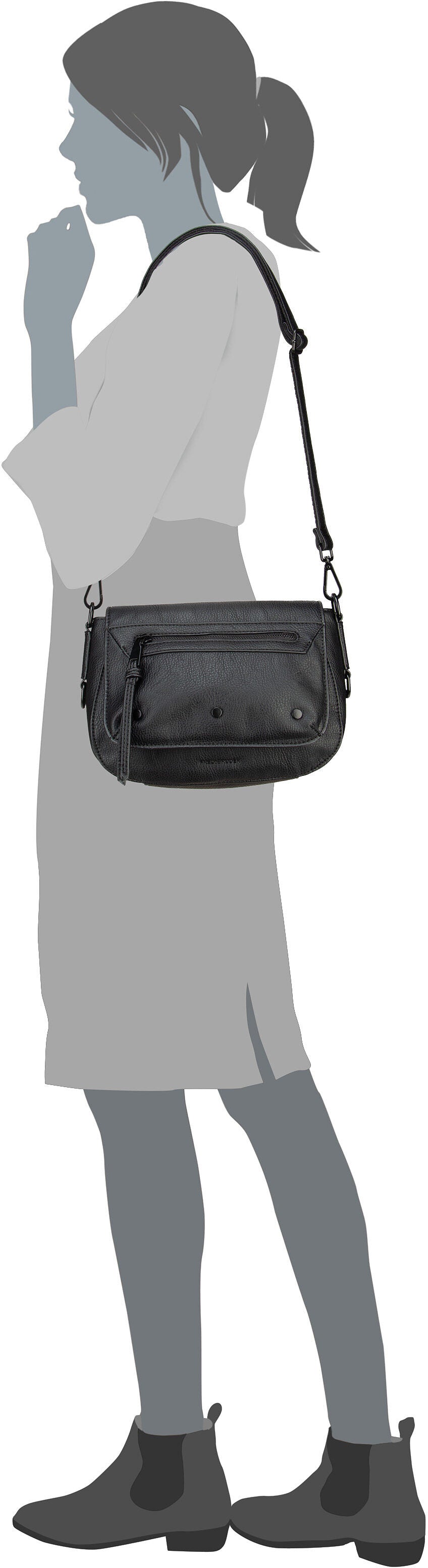 Fredsbruder Deep Dark 275-3756 Black/Black Crossbody Bag – Silhouettenansicht