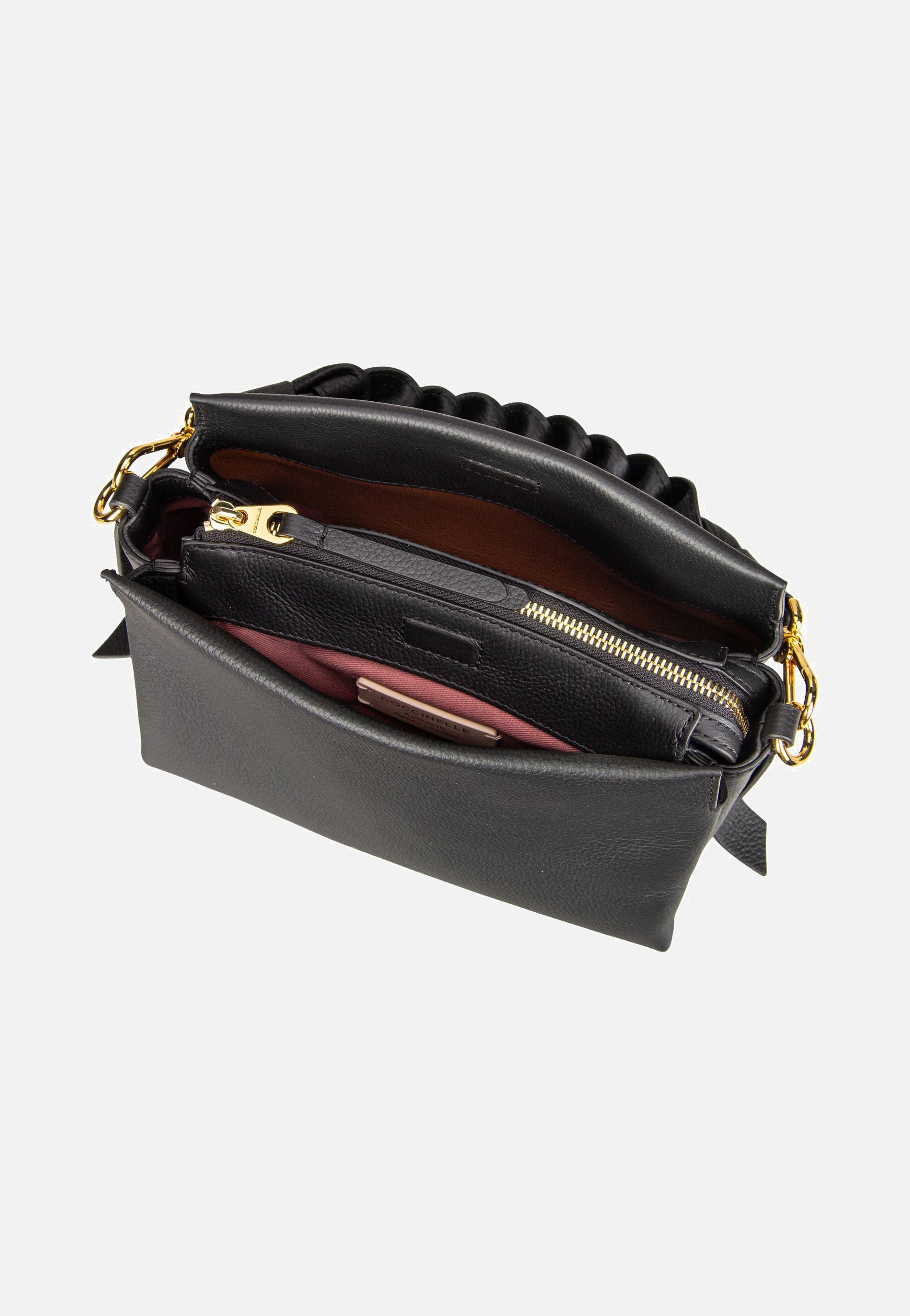 Coccinelle Boheme Grana Double 5801 Noir/Cognac Handle Bag