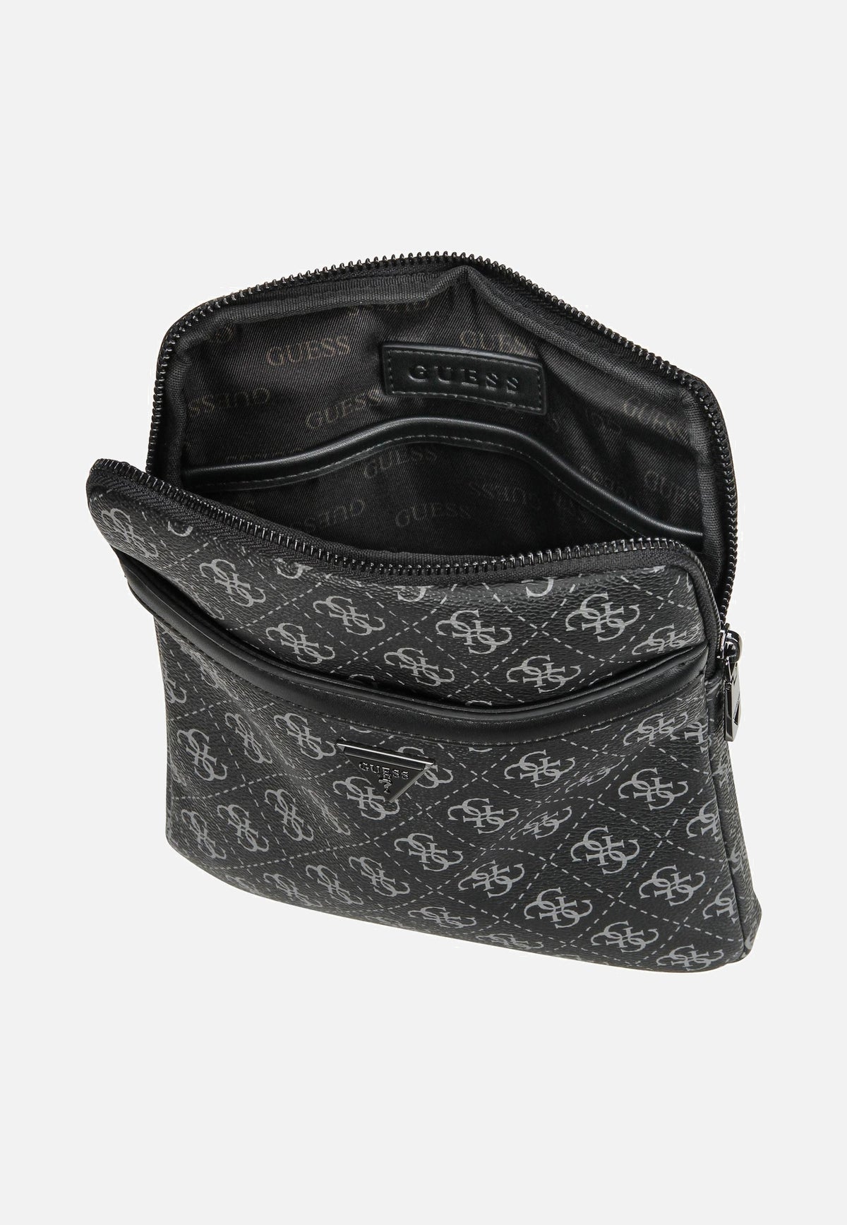 Guess Milano Eco Grain Double Flat Dark Black Crossbody Bag