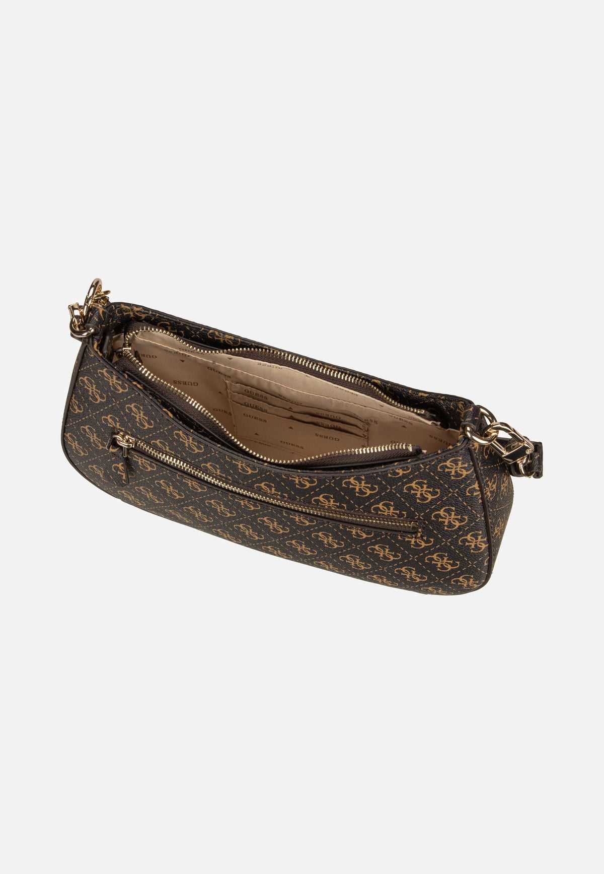Guess Noelle II Top Zip SHB 72180 Logo Brown Evening Bag