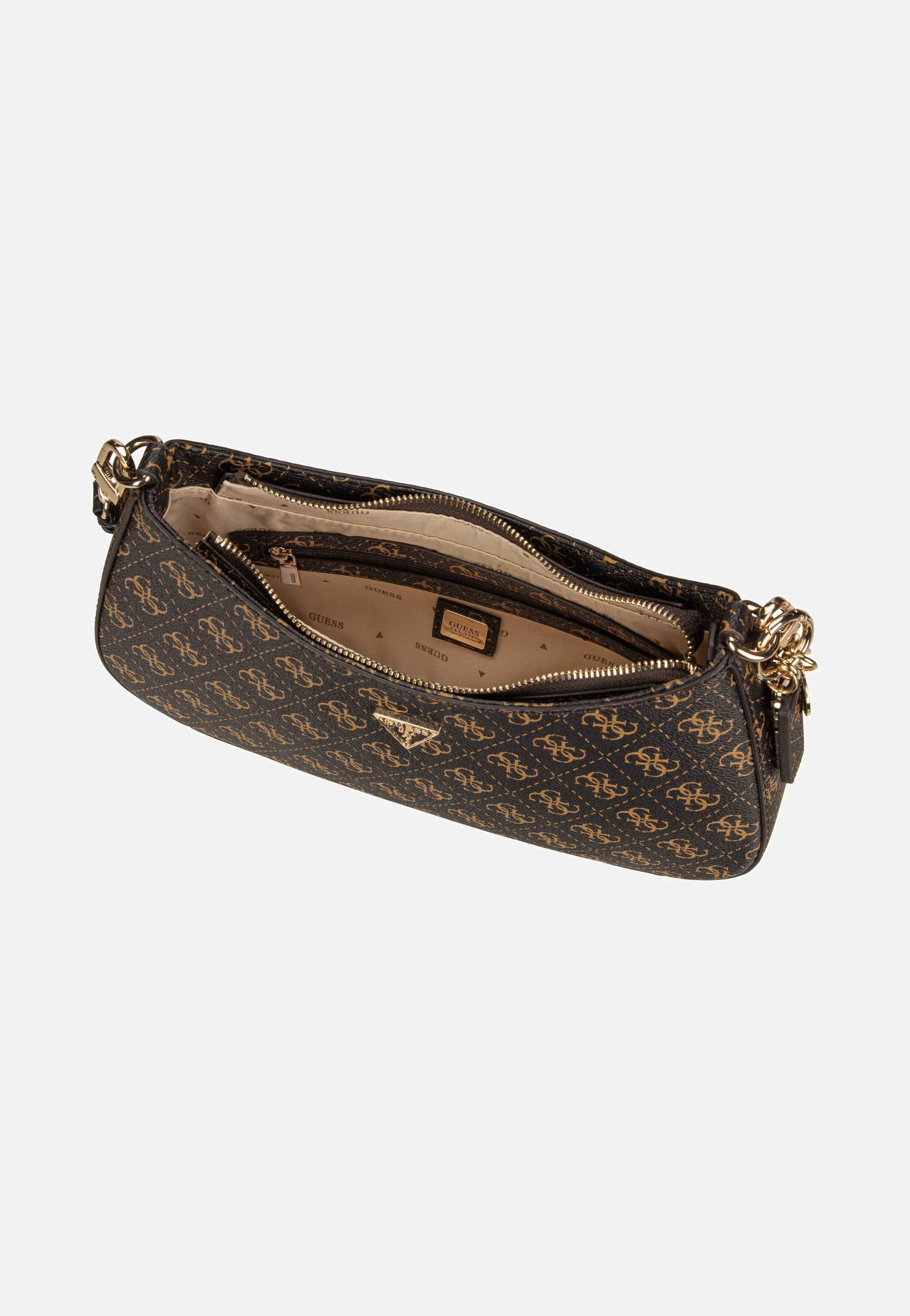 Guess Noelle II Top Zip SHB 72180 Logo Brown Evening Bag