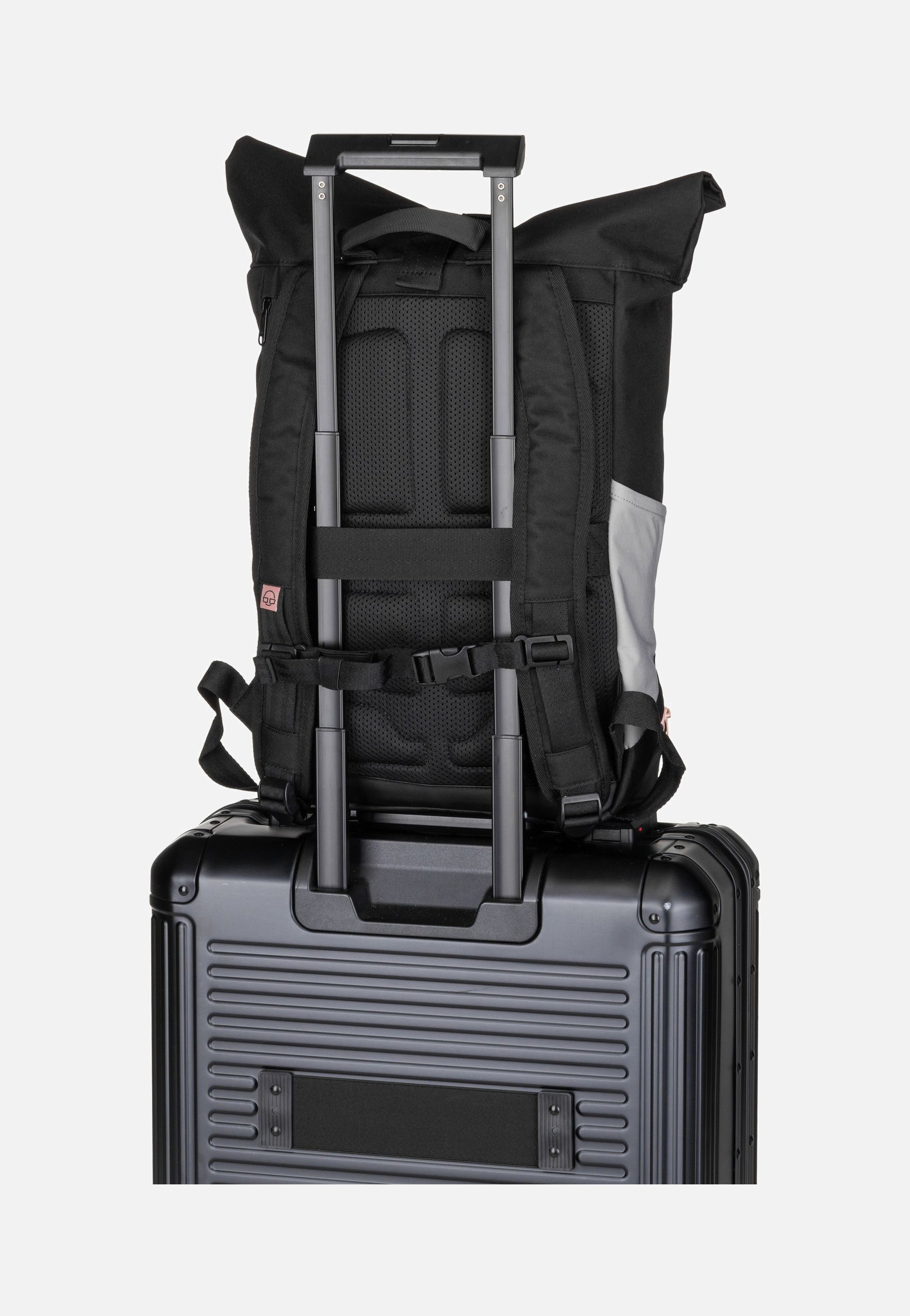 Johnny Urban Allen Medium Schwarz-Rosa Rolltop Rucksack