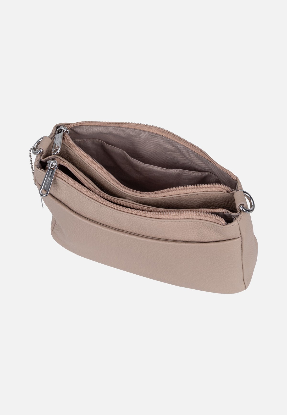 Mandarina Duck Mellow Leather Double Zipped FZTA8 Warm Taupe Crossbody Bag