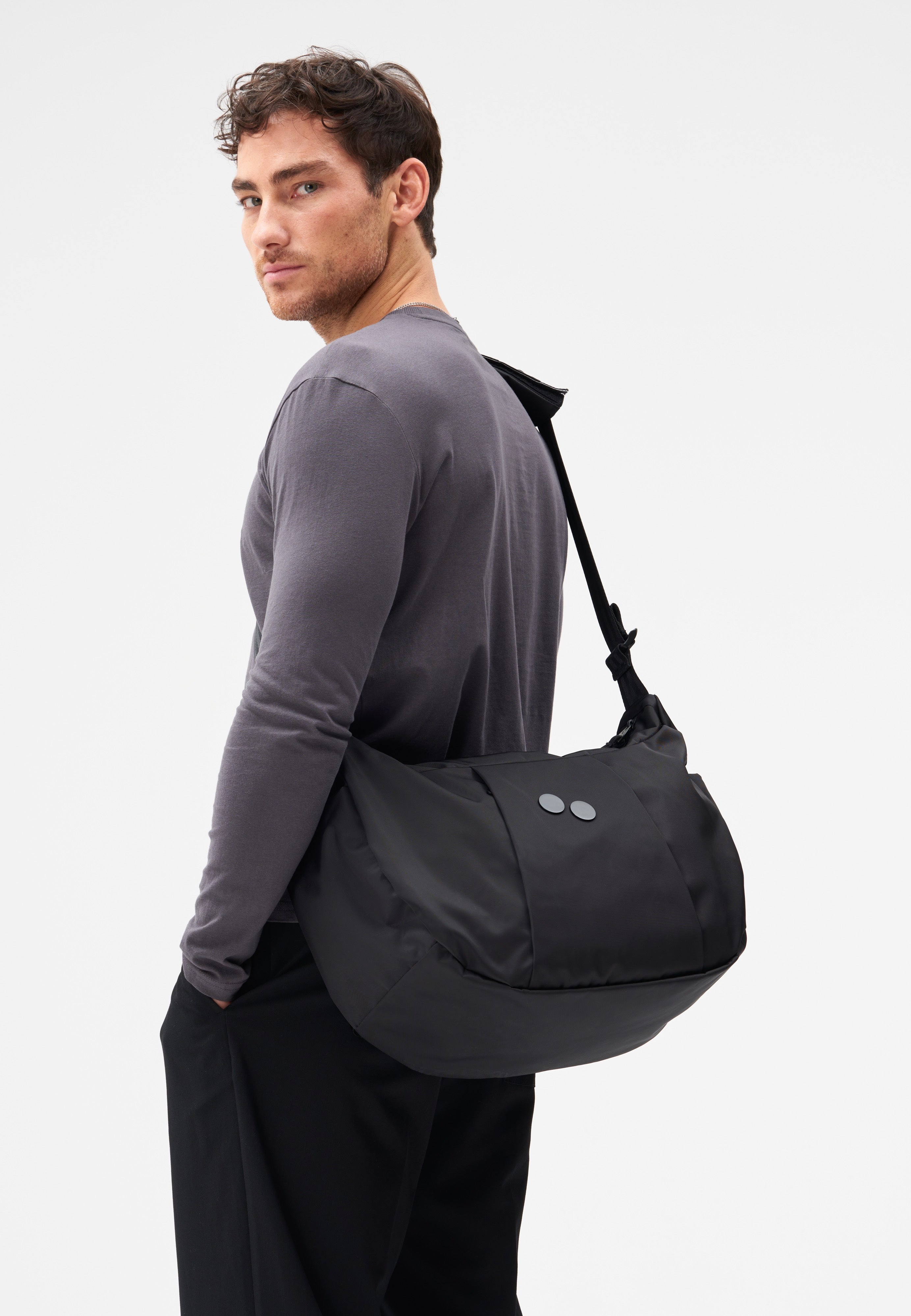 pinqponq Krumm Large Changeant Glazed Black Hobo Bag