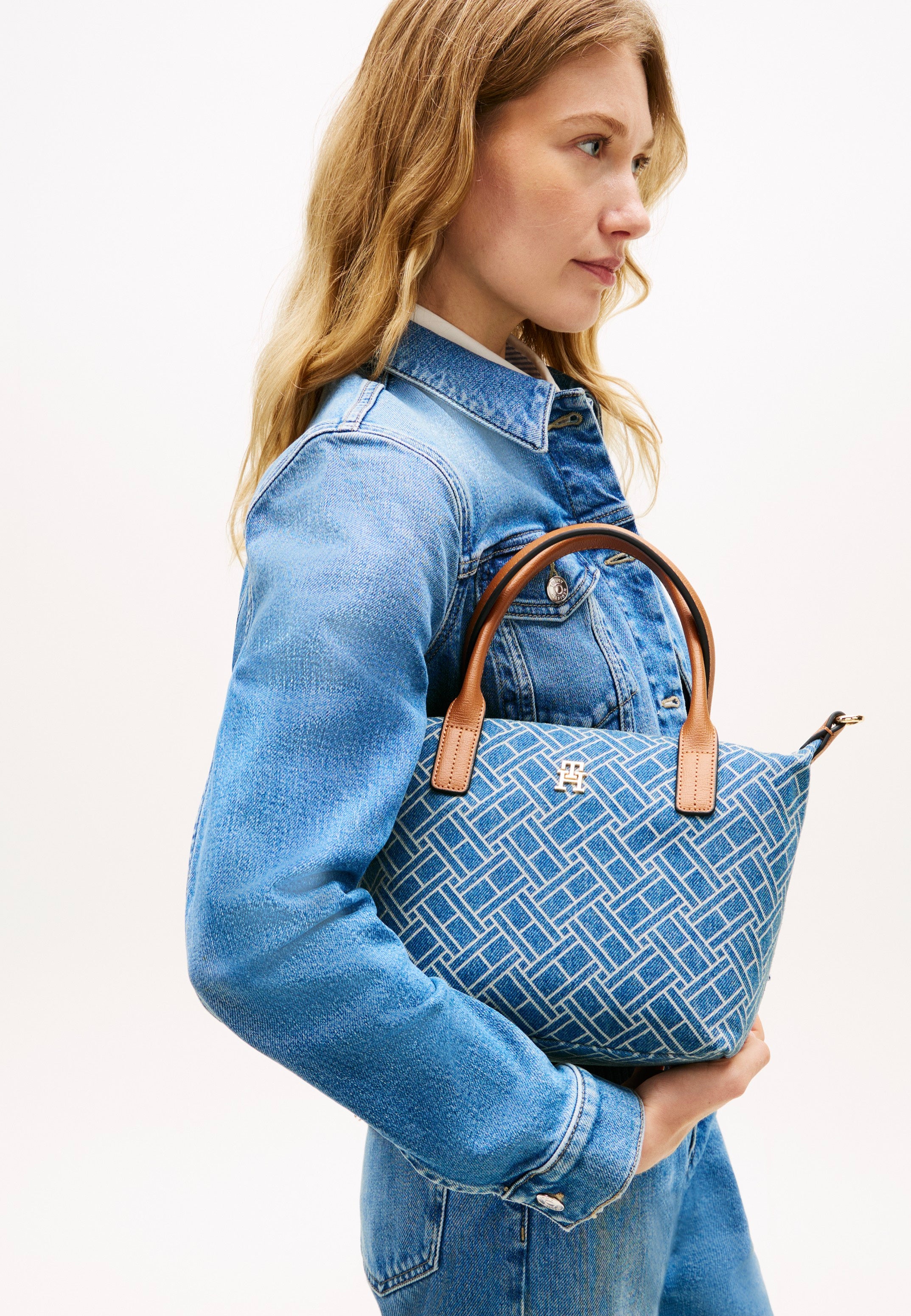 Tommy Hilfiger Popette Mini Tote Denim Flag Blue Denim Tote Bag