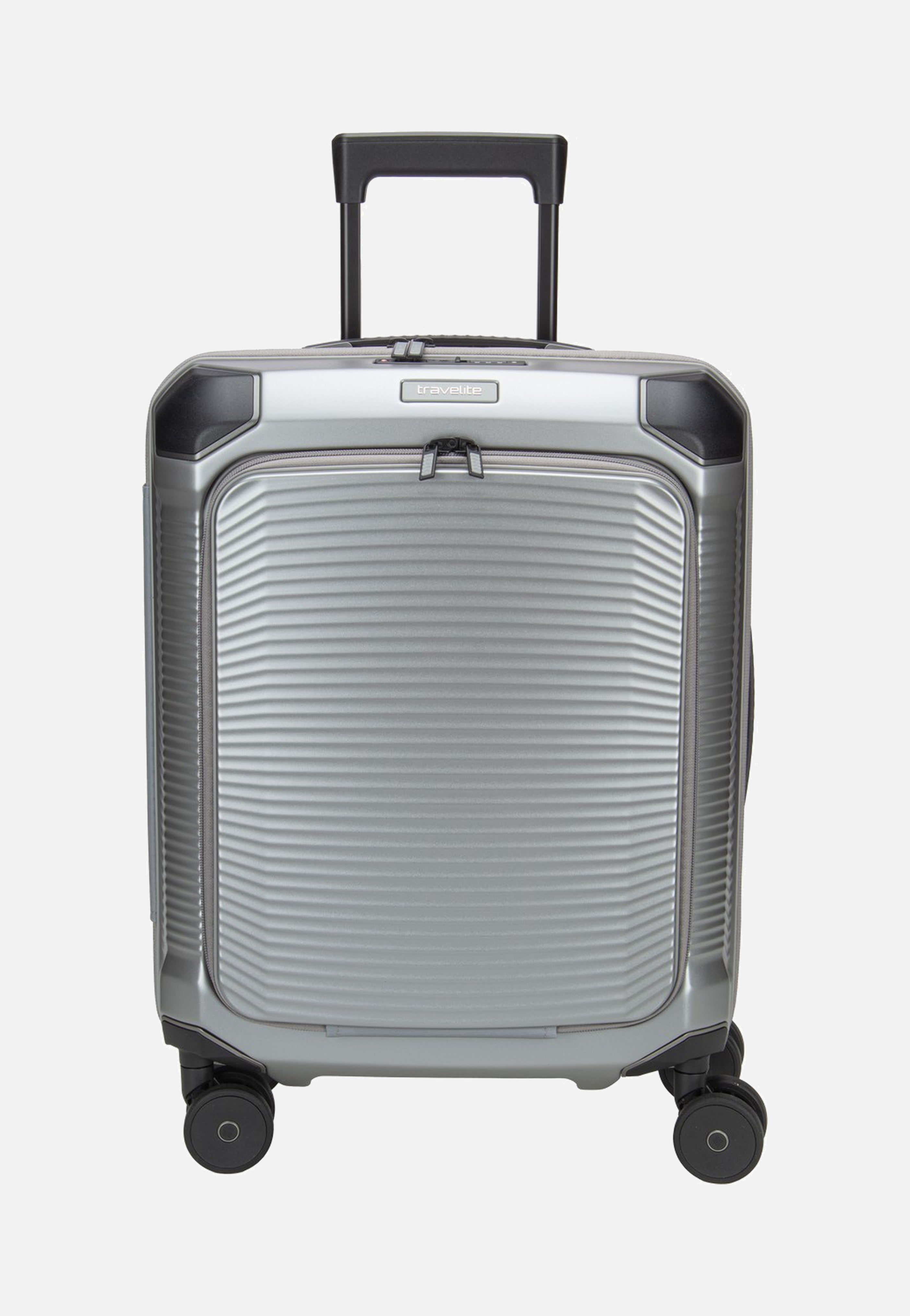 travelite Millennium Trolley 4W S Front Pocket Silver Suitcase